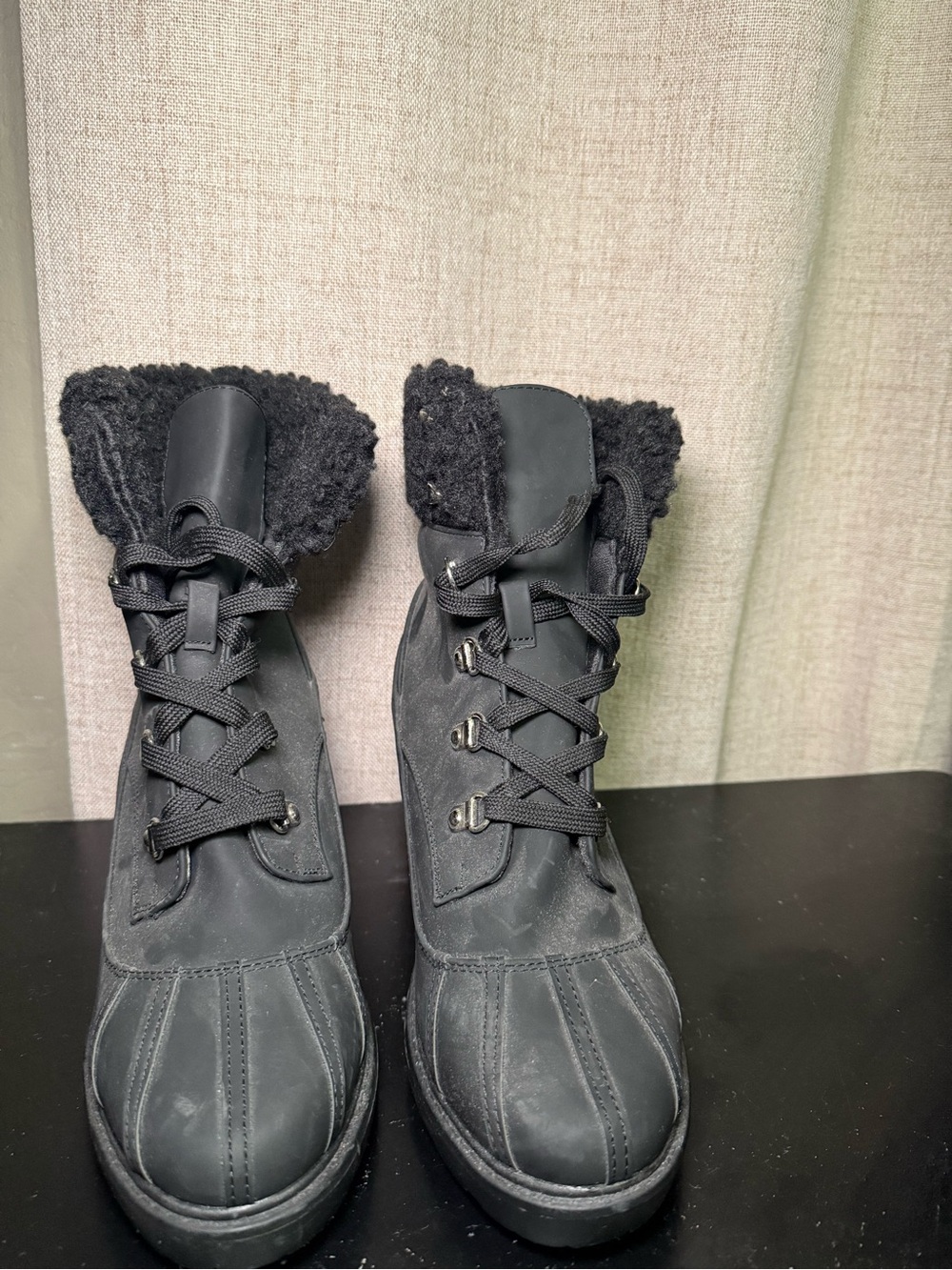 JustFab Black Lace-Up Sherpa Winter Boots